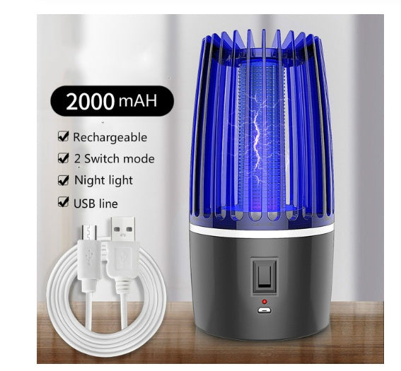 Portable USB rechargeable LED mosquito trap lamp with night light and dual mode switch for indoor and outdoor use