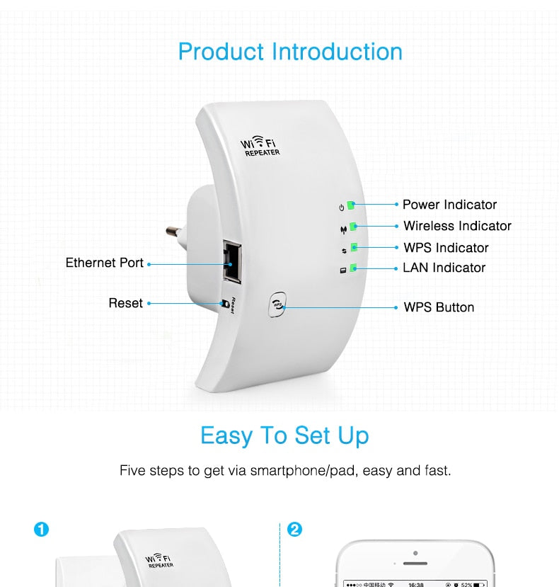 Répéteur WiFi 300Mbps 2,4GHz – Amplificateur de Signal, VPN, Prise EU