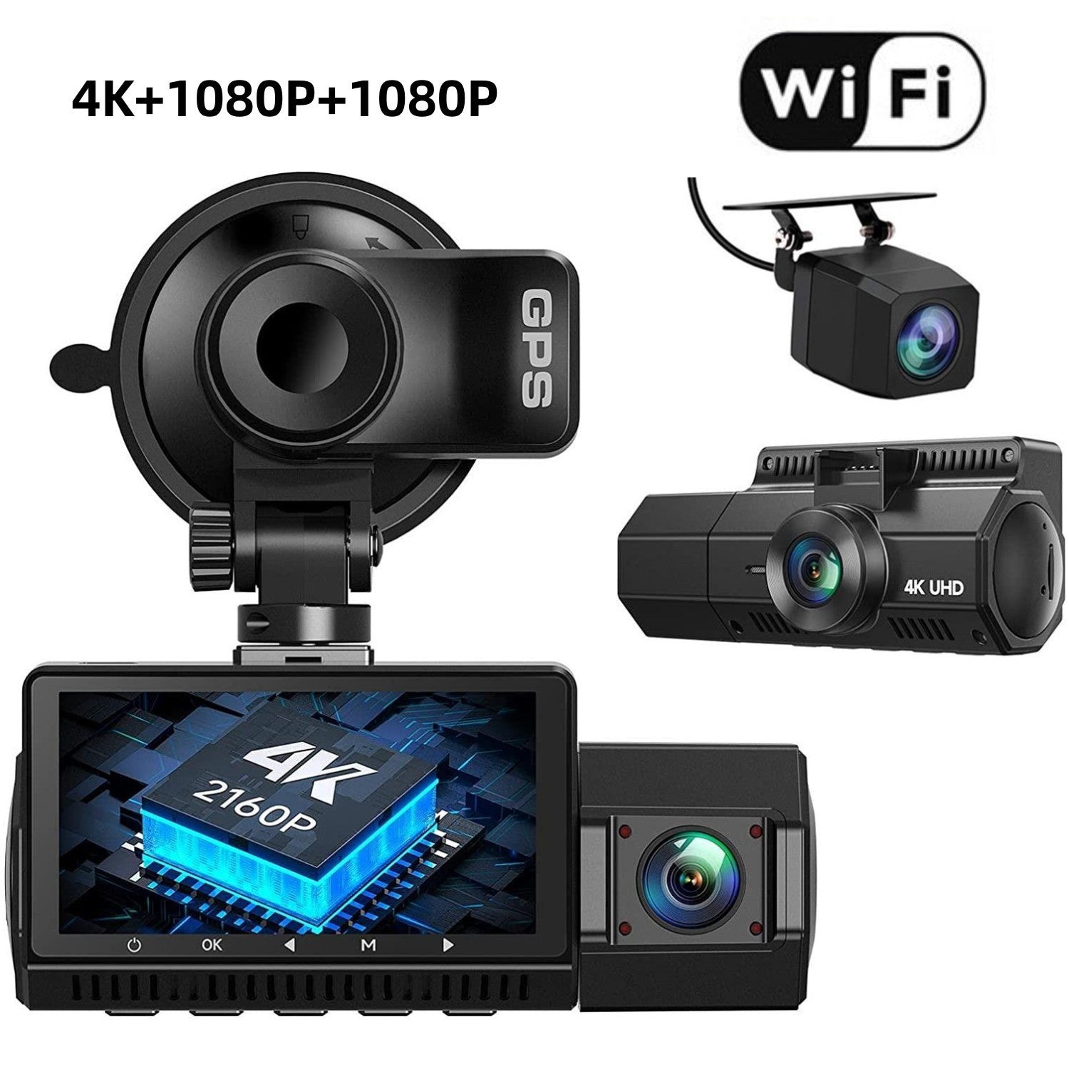 Dashcam voiture 4 K HD Wifi triple caméras