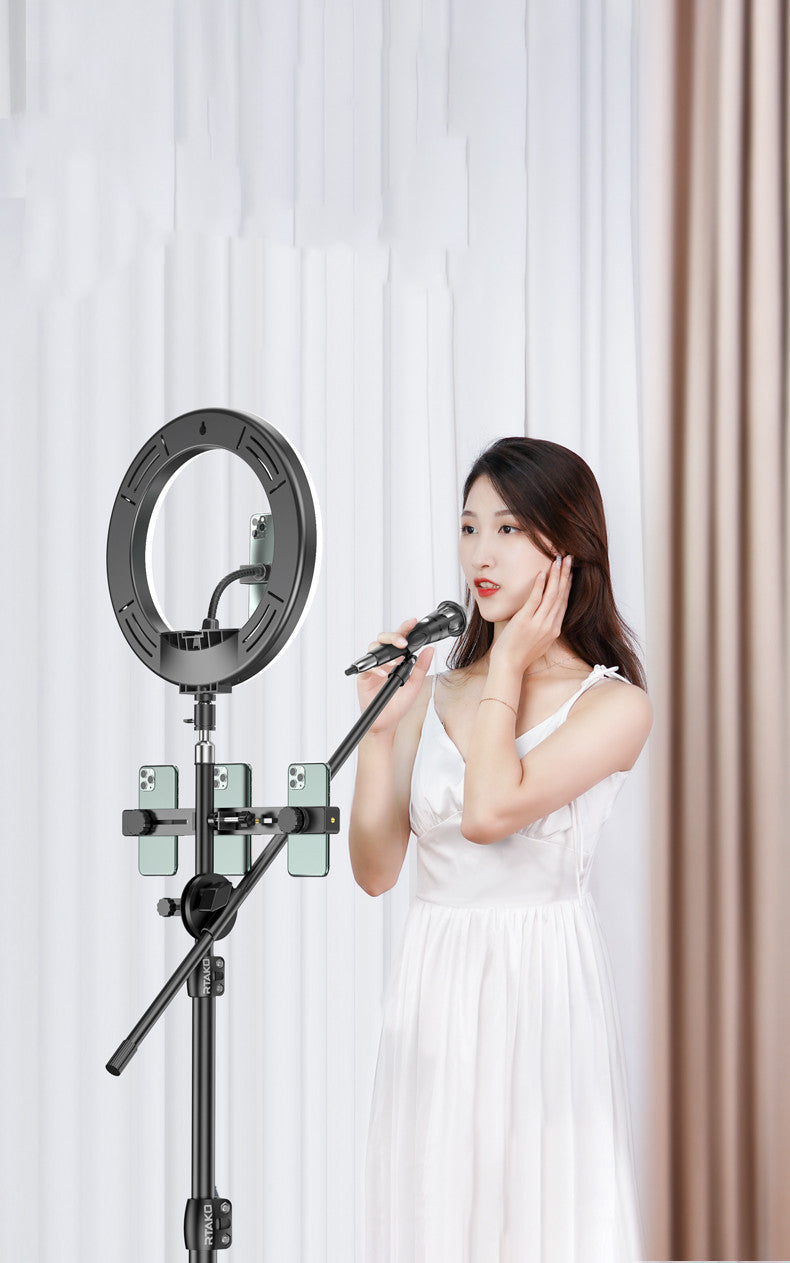 Trépied Smartphone Live Streaming – Ring Light 10", Selfie, Acier Carbone