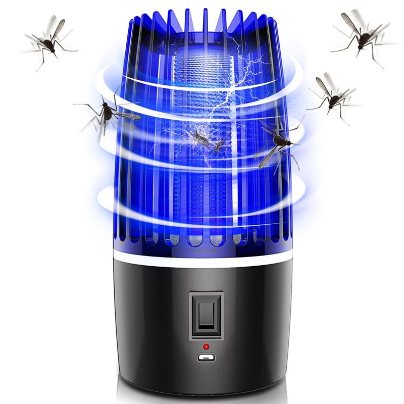 Rechargeable USB LED mosquito lamp with electric zapper attracting and eliminating flying insects for outdoor use