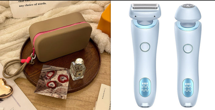 2-in-1 USB rechargeable electric epilator and shaver for women with digital display on white background