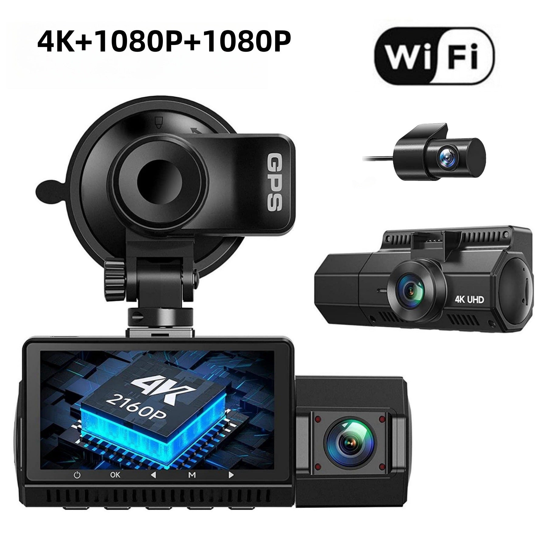 Dashcam voiture 4 K HD Wifi triple caméras